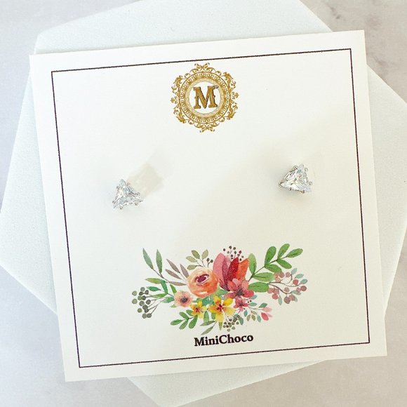 Triangle CZ Stud Earrings - Picture 2 of 6